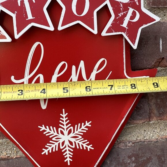 Vtg Style Metal Sign Santa Please Stop Here Arrow Red White Christmas Decor 17" - Picture 5 of 6